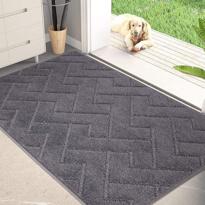 PURRUGS Dirt Trapping Door Mat 34" x 59", Non-Slip Machine Washable Entry Rug, Dog Doormat, Indoor Front Door Mat, Super Absorbent Entryway Rug for Muddy Shoes & Paws, Grey
