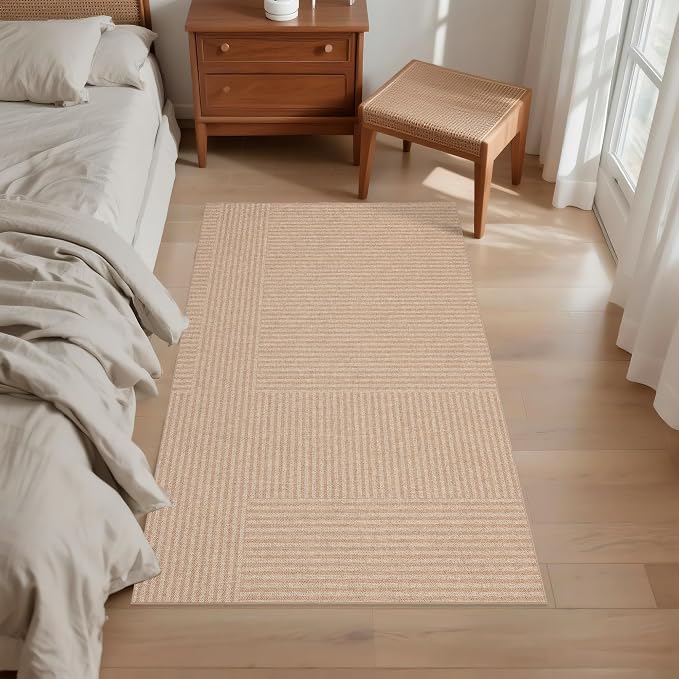 Easy Jute Rug for Pet Homes: 4x6 Outdoor Rug - Beige Stripes | Washable Design Cuts Your Cleaning Time by 75% and Maintain Shape and Texture after 50 Machine Wash Cycles
