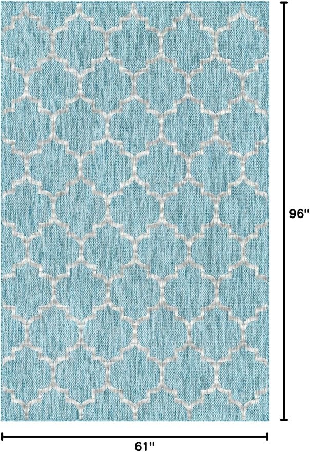Unique Loom Outdoor Trellis Collection Area Rug (5' 1" x 8' Rectangle, Aquamarine/ Gray)