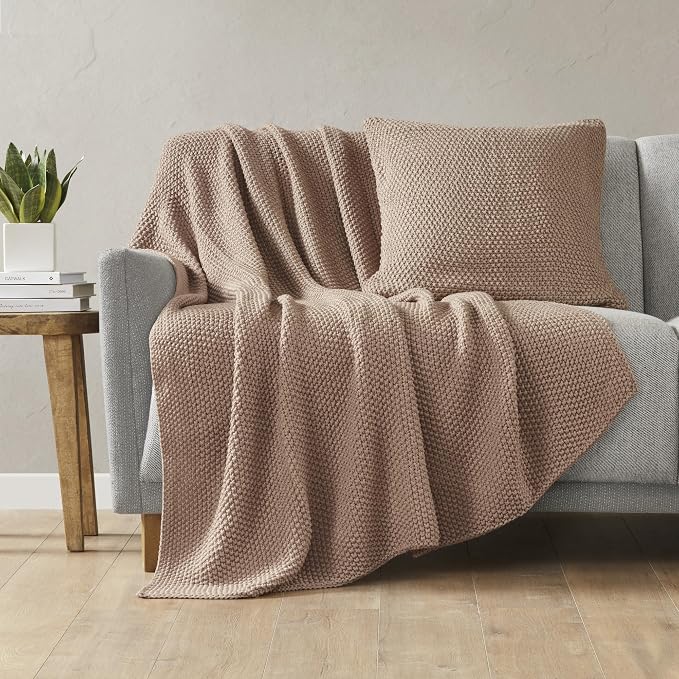 INK+IVY Bree Knit All Season Throw Blanket for Sofa, 50 x 60, Brown | Ultra Soft, Acrylic, Lightweight, OEKO-TEX Certified