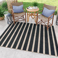 Lahome Striped Easy Jute Outdoor Patio Rug, 5x7 Living Room Washable Rugs | Dining Room Area Rug Black, Modern Farmhouse Neutral Non Slip Non Shedding Carpet for Porch Deck Classroom Entryway Office
