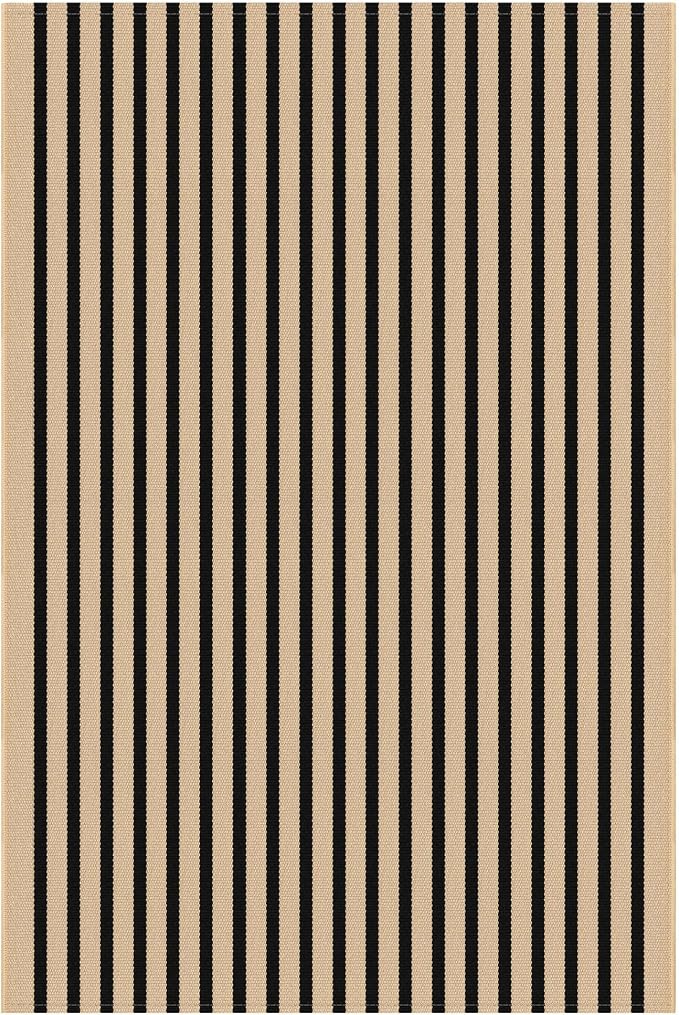 KOZYFLY 5x7 Ft Area Rug Striped Outdoor Rug Brown and Black Washable Indoor Outdoor Rug Cotton Outdoor Patio Rugs Farmhouse Rugs for Living Room Carpet for Patio Dining Room Bedroom