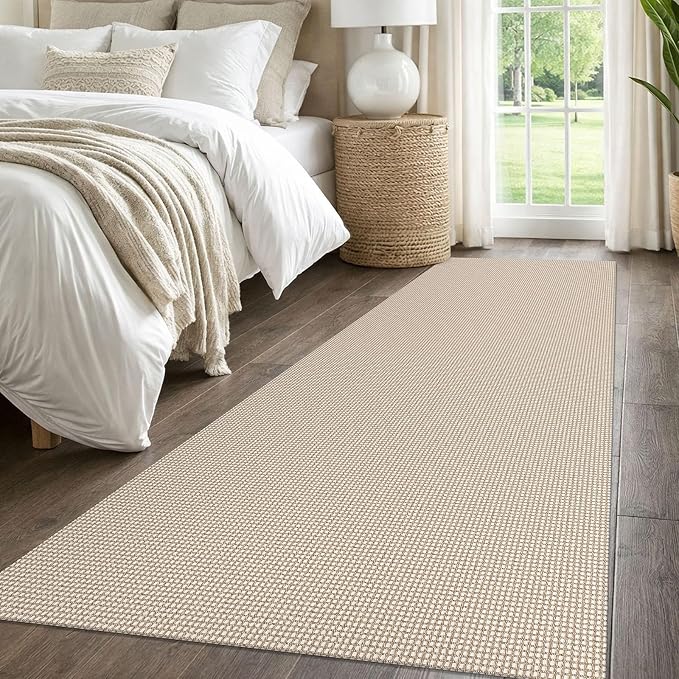 IOHOUZE Washable Runner Rug 3x8 Non Slip Rubber Backed Wide Hallway Runner Entryway Runner Indoor, Kitchen Rugs Woven Floor Carpet for Hall Entrance Bedroom, Cream/Beige