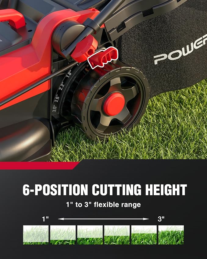 PowerSmart Corded Electric Lawn Mower, 14 Inch, 12.5 Amp, Ergonomic Design | Large Capacity Grass Catcher, Lightweight, 6-Position Height Adjustment, 2-in-1 Mulch & Bag