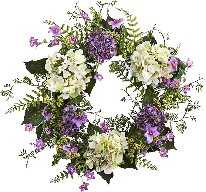 Nearly Natural 24in. Hydrangea Berry Wreaths Purple