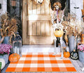 Cotton Buffalo Plaid Outdoor Rug 24'' x 35'' Orange and White Layered Doormat,Halloween Front Door Mat Outdoor,Farmhoue Woven Washable Checkered Rug for Porch, Entryway, Farmhouse, Autumn, Halloween