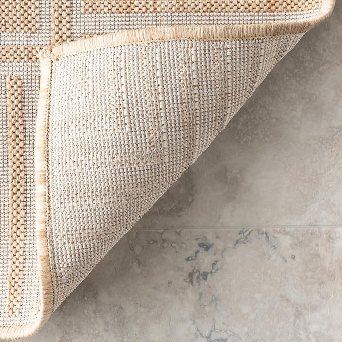 Nuloom Asha Tan/Ivory, 10' x 14', Casual, Striped Border, Soft and Cozy, High Traffic, Easy Clean, Durable Area Rug for Indoor/Outdoor Patio, Deck, Porch, Garden, Courtyard