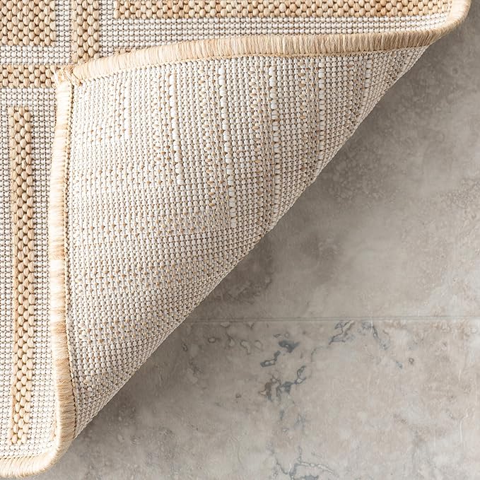 Nuloom Asha Tan/Ivory, 6'7" x 9', Casual, Striped Border, Soft and Cozy, High Traffic, Easy Clean, Durable Area Rug for Indoor/Outdoor Patio, Deck, Porch, Garden, Courtyard
