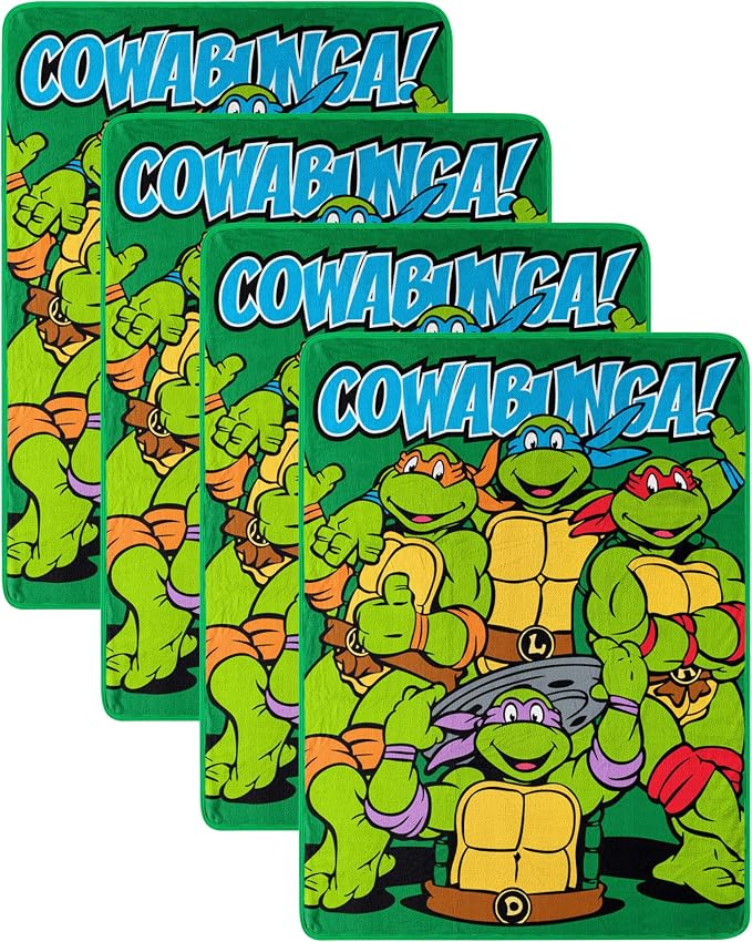 NORTHWEST Teenage Mutant Ninja Turtles Micro Raschel Throw Blanket, 46" x 60", Cowabunga Dudes (Pack of 4)