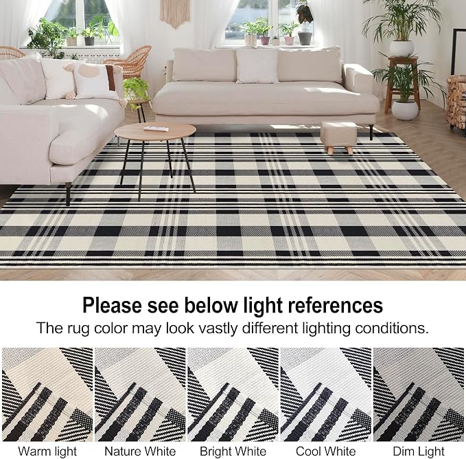 Buffalo Plaid Rug 5x8 Cotton Woven Rug Black and Off White Checkered Outdoor Rug Front Porch Decor Washable Indoor Outdoor Area Rug for Living Room Bedroom Dining Room Patio Farmhouse Carpet