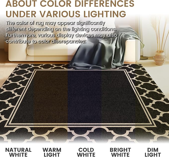 Washable Moroccan Easy Jute Rug, 3x5 Neutral Outdoor Indoor Patio Small Bordered Rug, Woven Thin Non Slip Carpet Door Mat for Entryway Front Door Porch Farmhouse Backyard Kid Nursery Play Room
