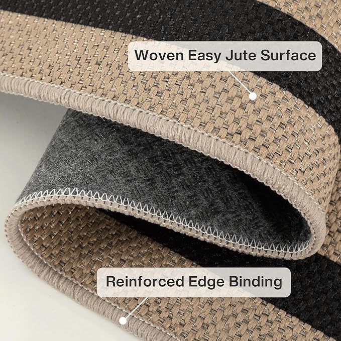 Tribesigns 5x7 Black Checkered Easy Jute Outdoor Patio Rug for Backyard | Washable, Non-Slip Geometric Rug for Living Room, Porch, Dining Area, Rv and Indoor Outdoor Use, Includes 4 Rug Grippers