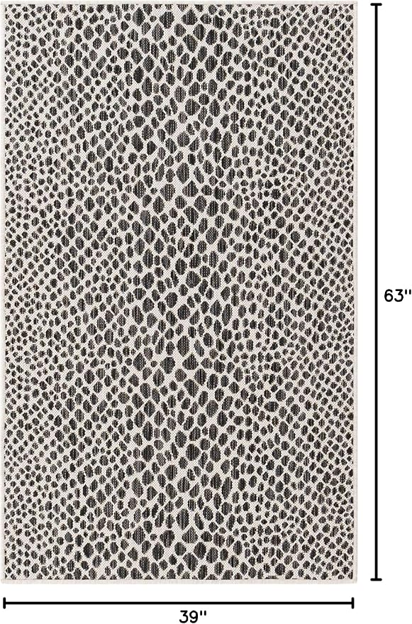 Unique Loom Outdoor Collection Area Rug - Cape Town (3' 3' x 5' 3' Rectangle, Black/ Ivory)