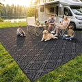 GOTGELIF Outdoor Camping Rug Waterproof 9x18FT, Large Reversible Stain&UV Resistant Plastic Straw RV Rug for Outside Patio Pool Deck Beach Indoor, Area Carpet Mat with Portable Bag&4 Stakes-Black Grey