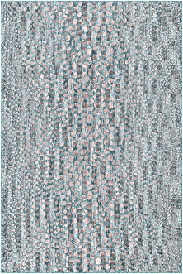 Unique Loom Jill Zarin Jill Zarin Outdoor Collection Area Rug - Cape Town (4' 1" x 6' 1" Rectangle, Pink and Aqua/Light Blue)