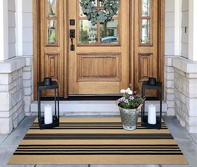 Striped Outdoor Rug -2.3'x3.6' Front Door Rugs Outdoor Small Area Rug for Front Porch, Spring Welcome Mats Outdoor Indoor, Doormat for Entryway Porch Entrance