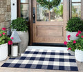 Front Porch Rug 2'X4.3' Blue and White Checkered Outdoor Rug Cotton Woven Washable Halloween Layering Door Mat for Welcome Mat Entryway Bedroom Living Room