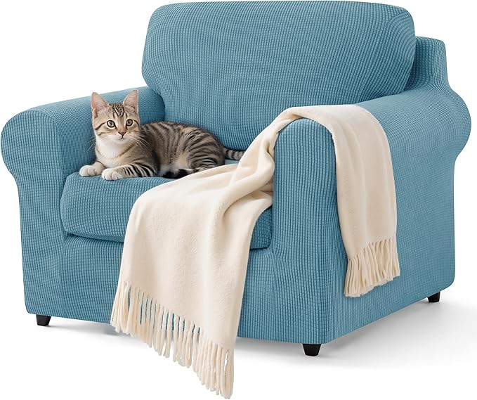 SUBRTEX 3 Pieces Stretch Sofa Slipcover Sets Couch Cover Sets Backrest Cushion Covers Furniture Protector Collection Set for Oversize Sofa Loveseat Chair Slip Covers(Small, Steel Blue)