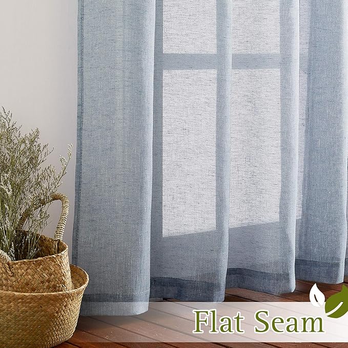 NICETOWN Linen Semi Sheer Flax Curtains 96" L, Eyelet Top Bedroom Window - Image 7