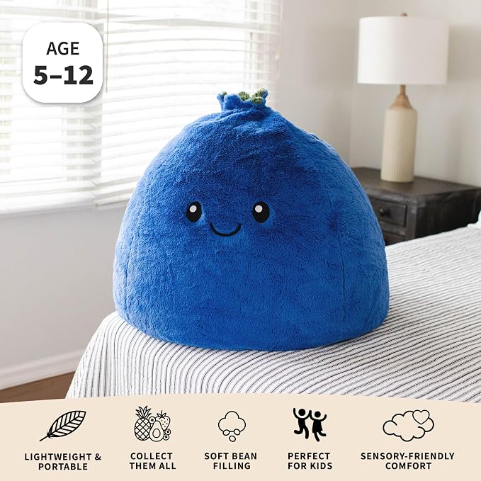 Big Joe Blueberry PlushiPals Super Soft Bean Bag Chair for Kids, Ultra-Soft Plush Polyester Blend, 2.5 feet Refillable | 2.5 feet, Polystyrene Bean Filled, Refillable, Snuggle Puff, Safe for Kids Ages 3 and Up, Supports Up to 150 lbs