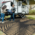 GENIMO Outdoor Rug, Waterproof Plastic Rugs for Patio, 10'x10' Black Brown | Outside Larger Leaf Carpet Mat for Porch Decor, Deck, Camping, RV, Backyard, Balcony, Picnic, Beach, Reversible, Foldable