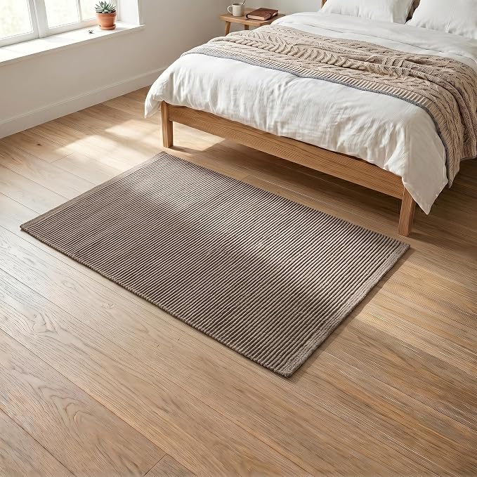 THE BEER VALLEY Hand Woven Area Rug 3x5 Feet - Brown Mocha | Non Slip Indoor Outdoor Kitchen Large Rugs for Living Room, Washable Low Profile Patio Carpet