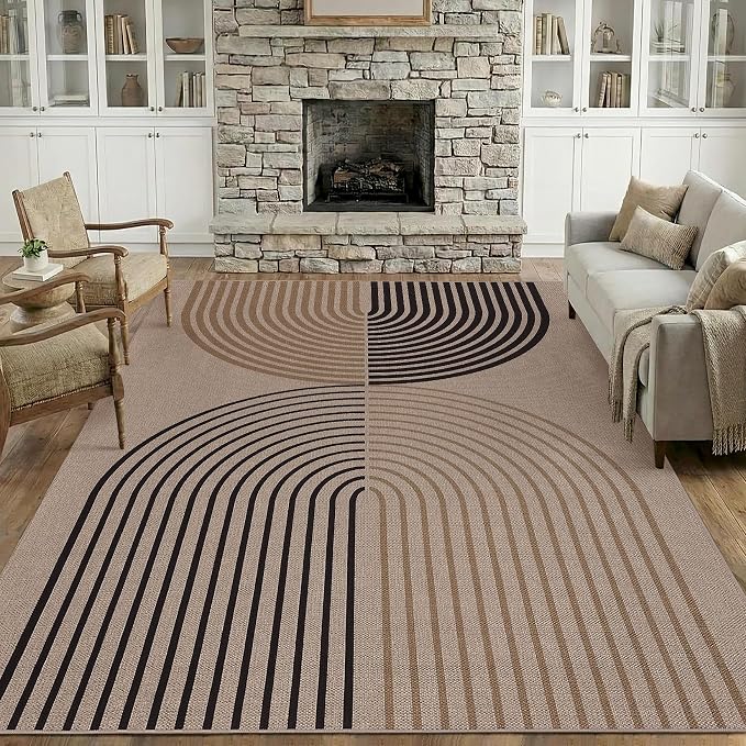 COZYLOOM 9x12 Striped Indoor Outdoor Rugs Washable Easy Jute Rug for Bedroom, Non Slip Stain Resistant Geometric Farmhouse Area Rugs Foldable Thin Carpet for Backyard Living Room Patio, Nature/Tan