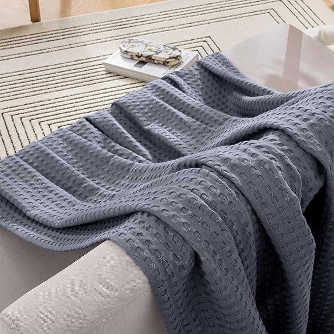 Elegant Comfort Premium 100% Cotton Waffle Blanket - Lightweight Breathable Waffle Weave Bed Blanket - Soft and Warm All Season Blanket for Couch, Sofa and Bed, TwinXL Size 68x90 Inches, Gray