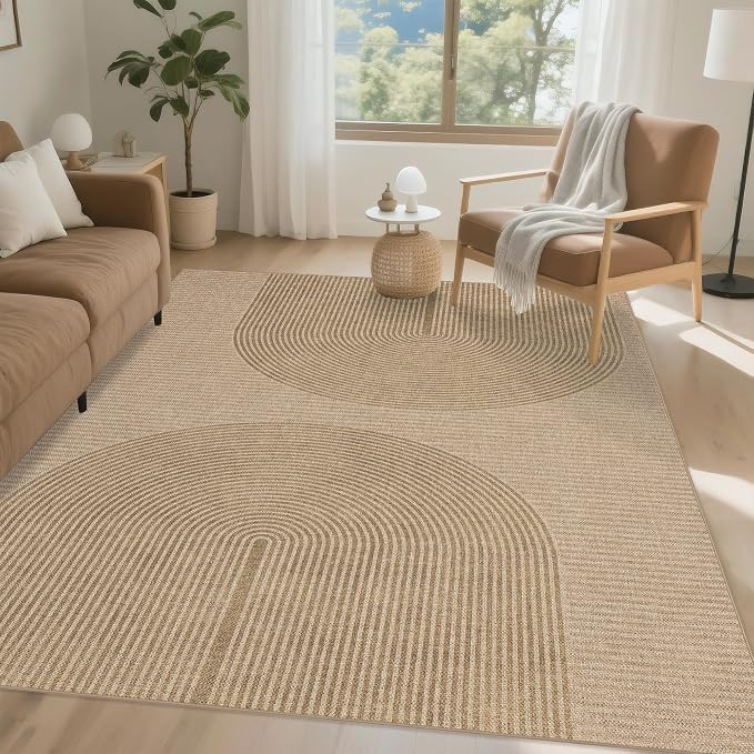 Easy Jute Rug for Pet Homes: 8x10 Outdoor Rug - Geometric Arch Pattern | Washable Design Cuts Your Cleaning Time by 75% and Maintain Shape and Texture after 50 Washes