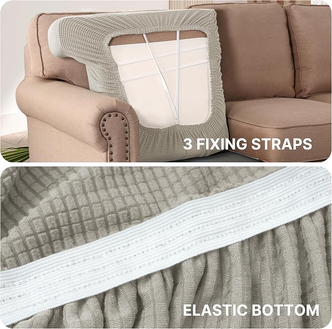 H.VERSAILTEX Stretch T Cushion Chair Sofa Slipcover T Cushion Covers for Living Room Armchair Couch Cover T Cushion Slipcover Seat Cover with Elastic Bands Thicker Jacquard Fabric, Island Fossi