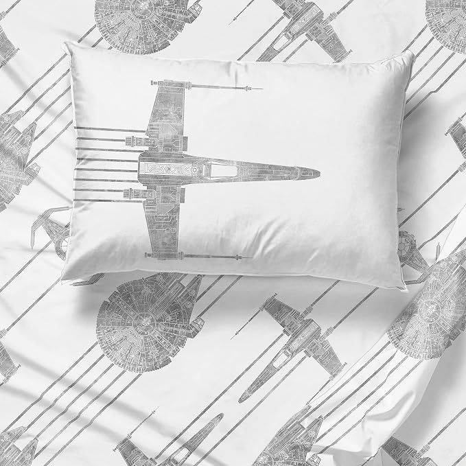 Star Wars Twin Comforter Set 5 Piece Soft Bedding for Boys, White | Millennium Falcon, Comforter Sheets Sham Pillowcase, Official Product, Microfiber, Machine Washable, Easy Care, Boys Gift
