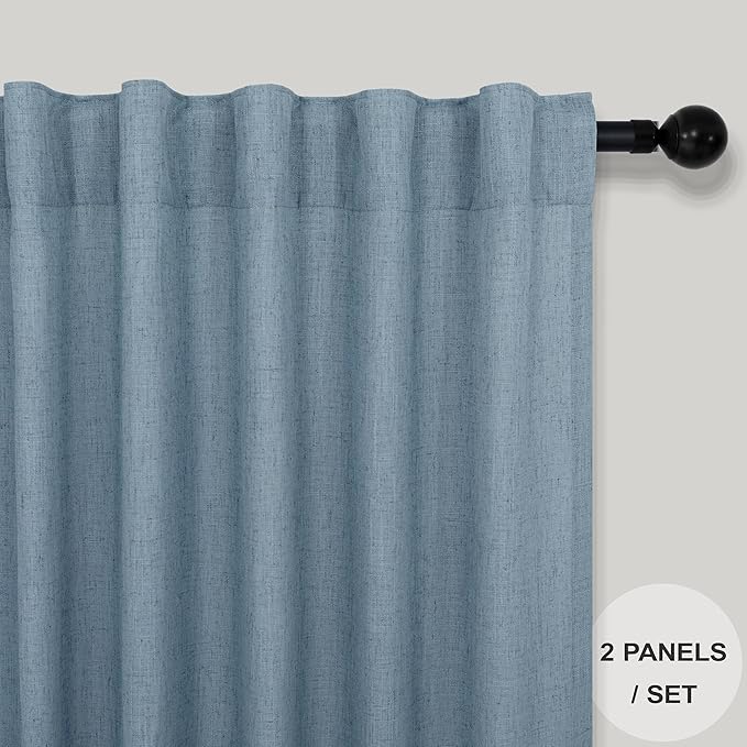 Blue Curtains 38 Inch Width for Kitchen Door 2 Panels Back Tab Rod Pocket Semi - Image 2