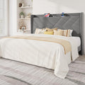 Allewie King Size Platform Bed Frame with USB Charging Station and Storage Shelf/Upholstered Velvet Wingback Headboard/Wooden Slats Support/No Box Spring Needed/Easy Assembly, Grey