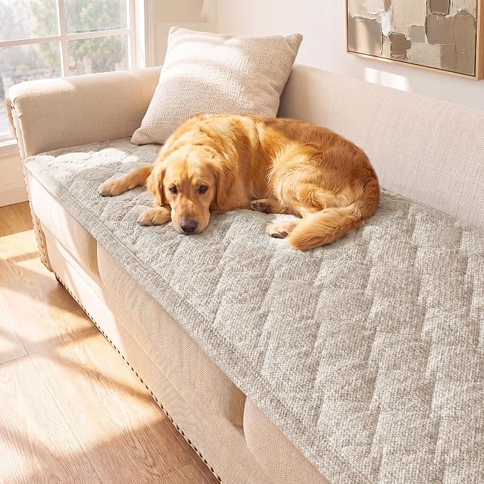 H.VERSAILTEX Chenille Couch Cover for Dogs Washable Soft Chair Armchair Covers Sectional Sofa Cover Color Blending Non-Slip Thick Couch Furniture Protector Pet Bed Covers(Heathered Beige, 28"x 47")