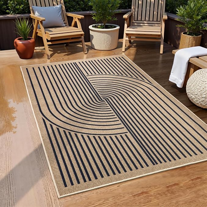 EDIMENS 3x5 Outdoor Rugs Easy Jute Porch Patio Rug Front Door Mat Entryway | Black Washable Non Slip Indoor Outdoor Rug Farmhouse Neutral Living Room Carpet for Backyard Porch Balcony