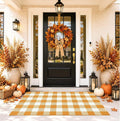 Caramel and White Buffalo Plaid Rug 3'x5', Machine Washable Layering Mat for Front Door, Entryway, Kitchen, Indoor Outdoor Low Profile Cotton Woven Check Rug