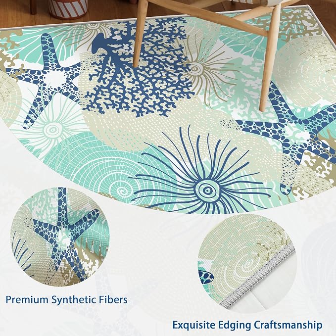 Tritard Coastal Area Rug 2x3 - Small Machine Washable Foldable Throw Rugs Non-Slip Beach Ocean Entryway Doormat Indoor Entrance Carpet for Kitchen Bathroom Laundry Bedroom Living Room, Navy