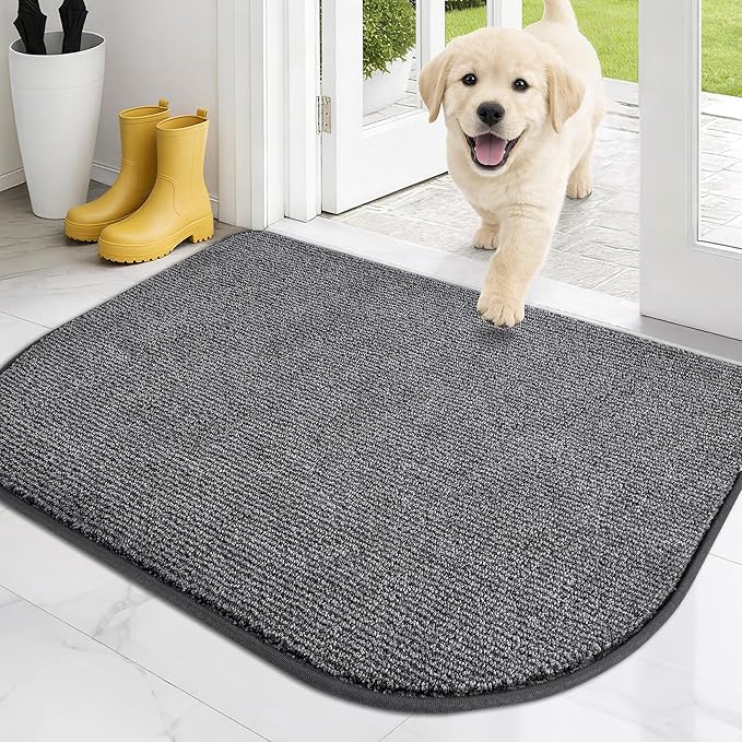 PURRUGS Dirt Trapping Door Mat Half Round 24" x 35.5", Non-Slip Machine Washable Entry Rug, Entrance Mat, Indoor Front Door Mat, Super Absorbent Entryway Rug for Muddy Shoes & Paws, Heathered Grey