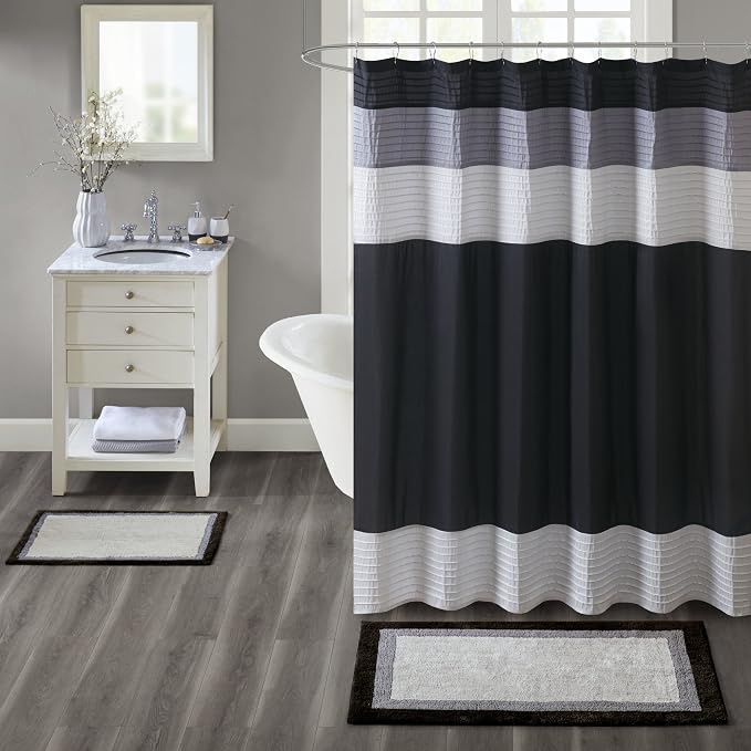 Madison Park Amherst Tufted Bath Rug Cotton Non-Slip, 27 x 45, Black | Quick Dry, Ultra Soft, Pile, Machine Washable, Absorbent, OEKO-TEX Certified