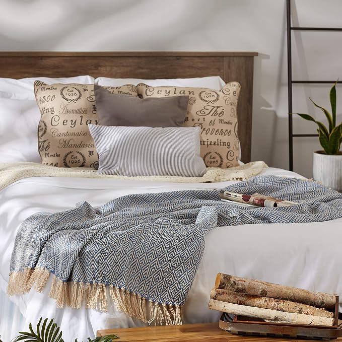 DII Diamond Throw Collection Cotton Woven, 50x60, Stonewash Blue