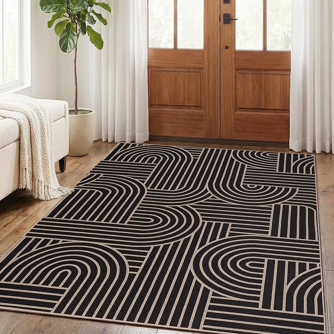 GarveeHome Modern Rainbow Easy Jute 3x5 Rug, Indoor/Outdoor Patio & Entryway Mat, Washable Non-Slip Carpet for Mudroom, Farmhouse Decor and Front Door