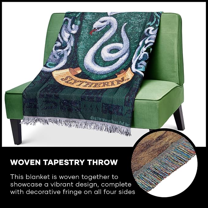 Northwest Harry Potter Woven Tapestry Throw Blanket, Designer Home Décor, Modern, Unique Gift, 48" x 60", Slytherin Shield