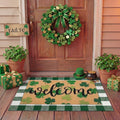 Tinideya 2 Pcs St. Patrick Day Door Mat Welcome Non Slip Coir Mats Clover Pattern Green White Plaid Floor Layering Doormats Seasonal for Front Porch Entryway Decor(st Patrick's Day)