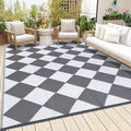 GarveeLife 8x10 Outdoor Rug for Patio Reversible, Plastic Straw Rug Waterproof Camping Rug Portable, Foldable Lightweight Mat for RV, Patio, Backyard, Deck, Picnic, Beach (Grey/White)