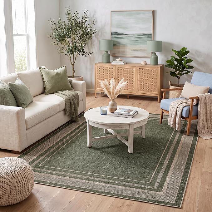 GarveeHome Washable Bedroom 4x6 Area Rug Modern Solid Easy Jute Rug | Non Slip Stain Resistant Living Room Throw Carpet Low Pile Easy Jute Rugs for Kitchen Nursery Entryway Dorm Kids Room, Green