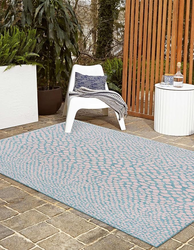Unique Loom Jill Zarin Jill Zarin Outdoor Collection Area Rug - Cape Town (7' 10" x 10' Rectangle, Pink and Aqua/Light Blue)