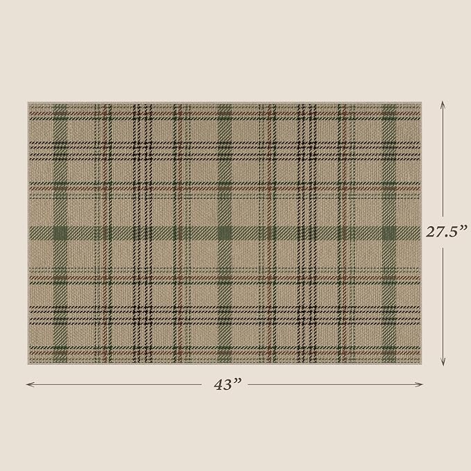 Washable Door Mat Indoor Entrance - Large Entryway Rug 2'3" x 3'7" (27.5" x 43"), Non Slip Sage Plaid Decor for Kitchen, Bathroom, Easy Jute Layering Rug for Front Porch