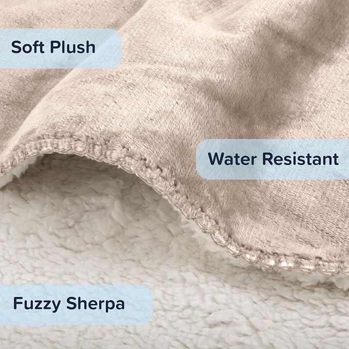 PETMAKER Dog Blanket, Tan, 80” x 100” | Reversible Sherpa Blanket - Throws for Bed, Couch, Crate, or Car - Machine Washable Puppy Essentials