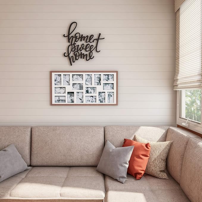 Lavish Home Home Decor Wall Sign - Home Sweet Home Decorative 3D Word Art Wall Decor - Modern Rustic or Vintage Farmhouse Style (Dark Brown)