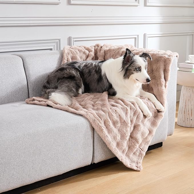Modern Threads Water-Resistant Faux Rabbit Fur Pet Blanket for Dogs & Cats – Ultra-Soft Couch, Bed & Crate Protector, 30x40 Khaki